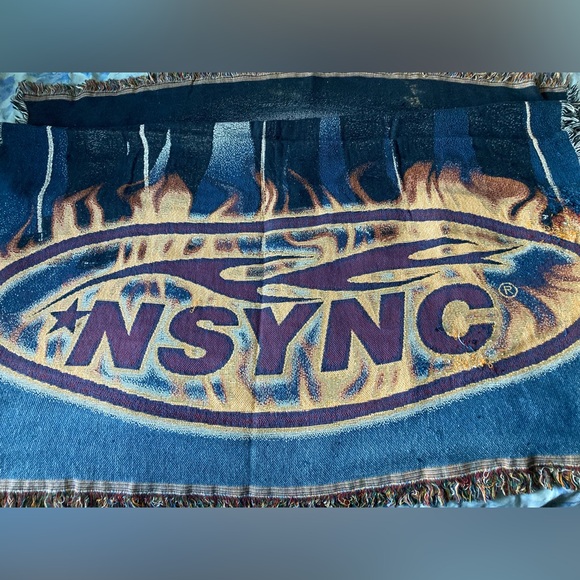 NSYNC Vintage 90s Tapestry Blanket Justin Timberlake Woven Afgan Throw 55”x48” - Picture 9 of 14